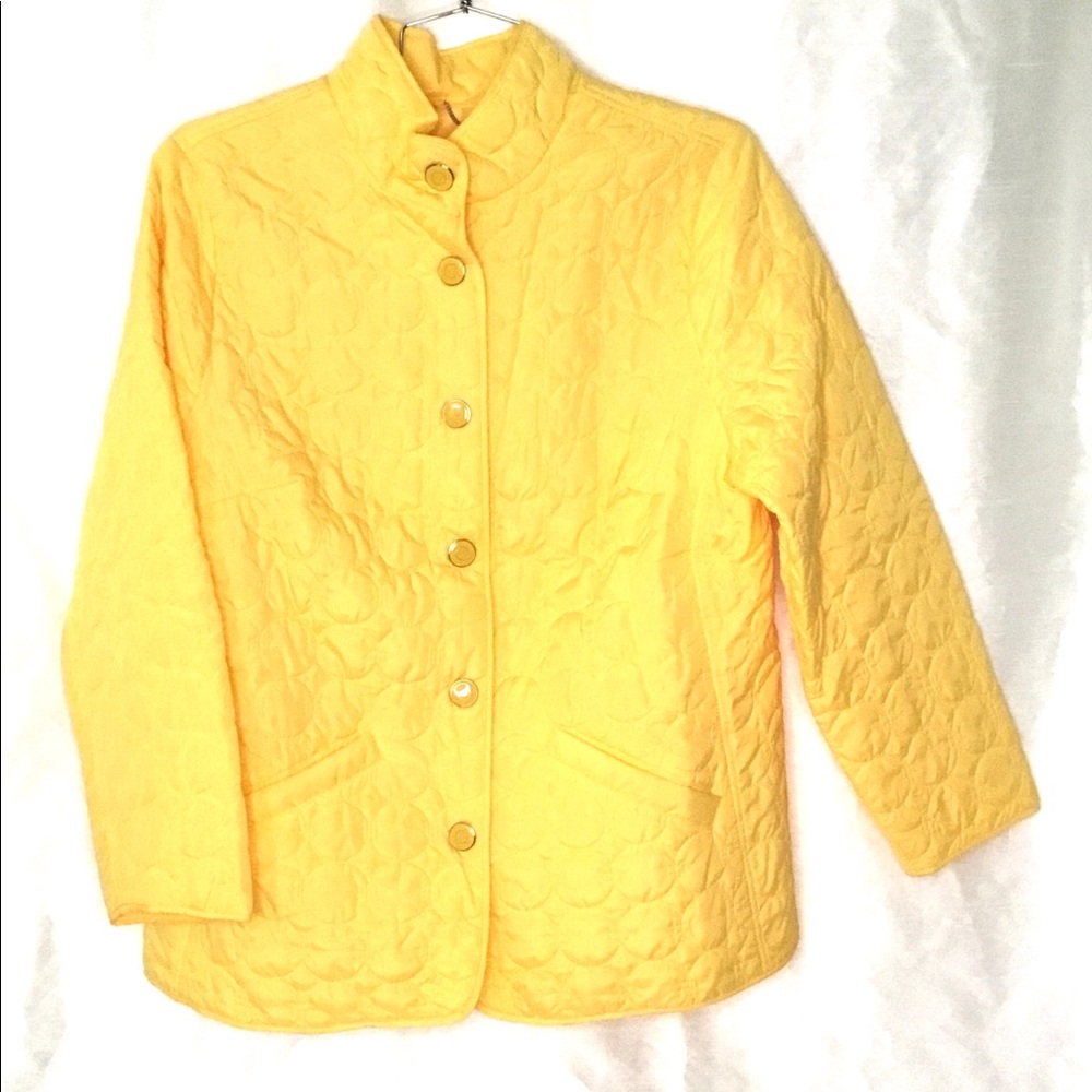 💎Charter Club Quilted Jacket Womans OX Lightweight Canary Yellow Band Collar